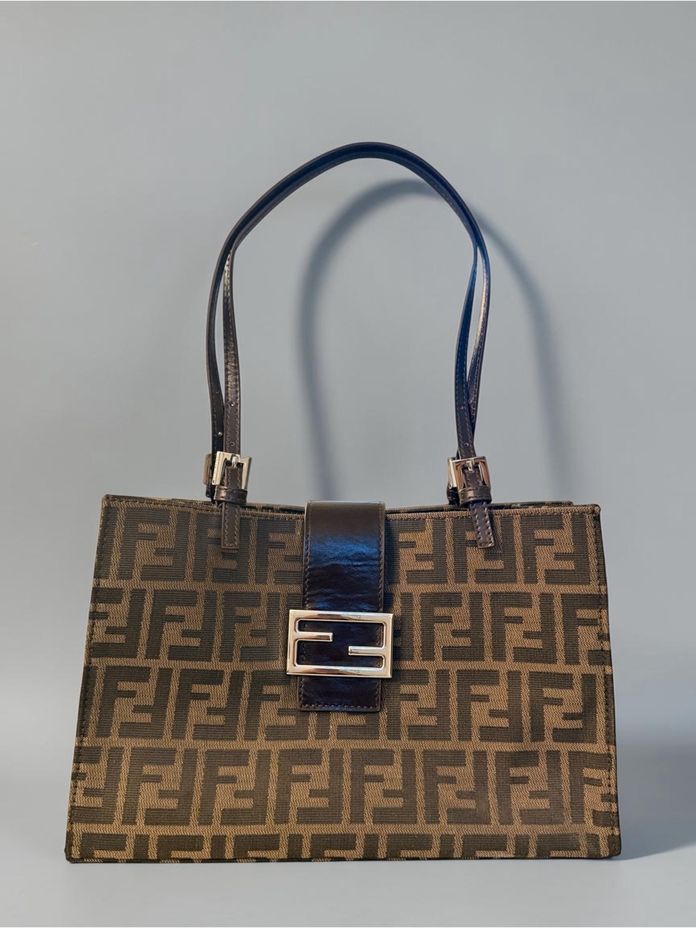Fendi Brown Zucca FF-Logo Tote with Silver Buckle - Picture 2 of 13